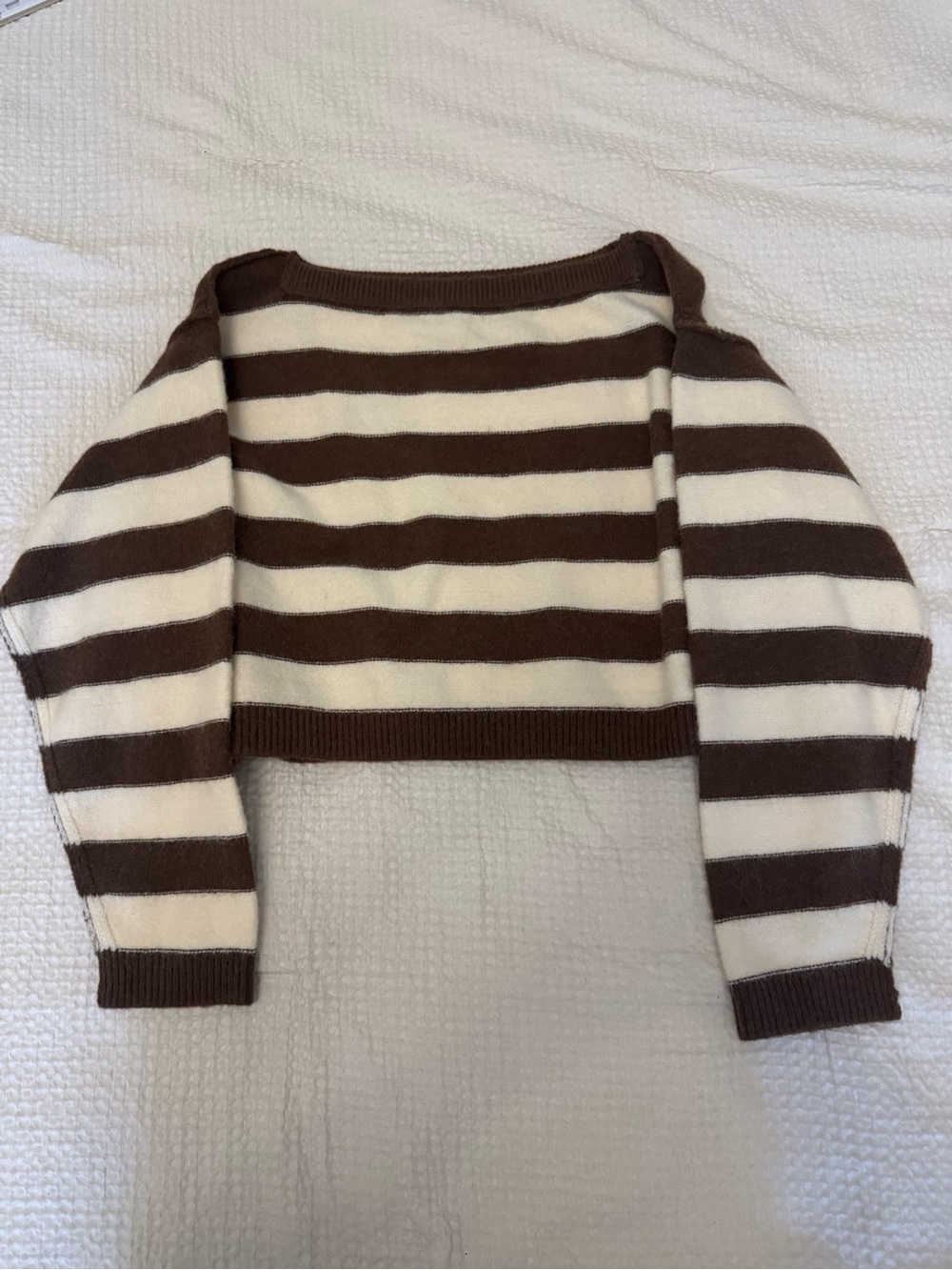 Altar'd State Brown and Cream Striped Off-the-Shoulder Cropped Sweater